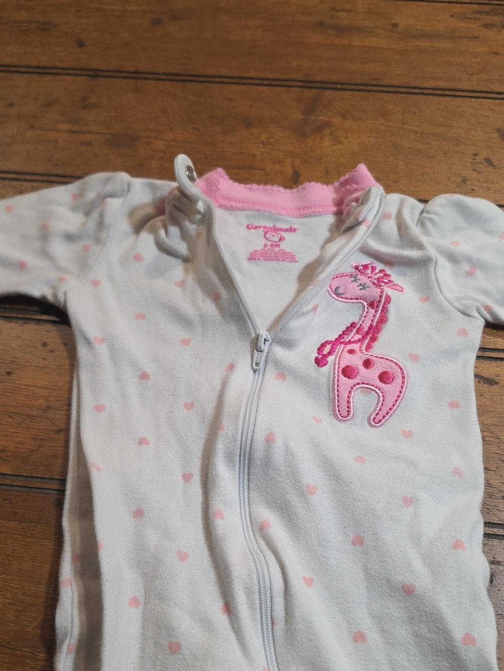 Garanimals White and Pink Heart Giraffe Zip One-Piece